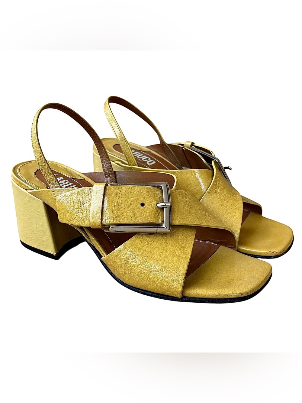 LABUCQ Mustard Leather Sandal Heels w/ Buckles